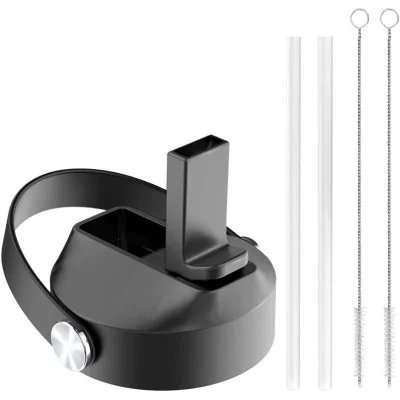 Buzio Universal Straw Lid with Straw and Brush - Black